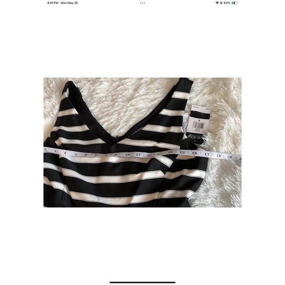 Lauren Ralph Lauren Black/Ivory Stripe Sateen V-Neck Fit & Flare Dress Sz 8 NEW - Picture 10 of 10